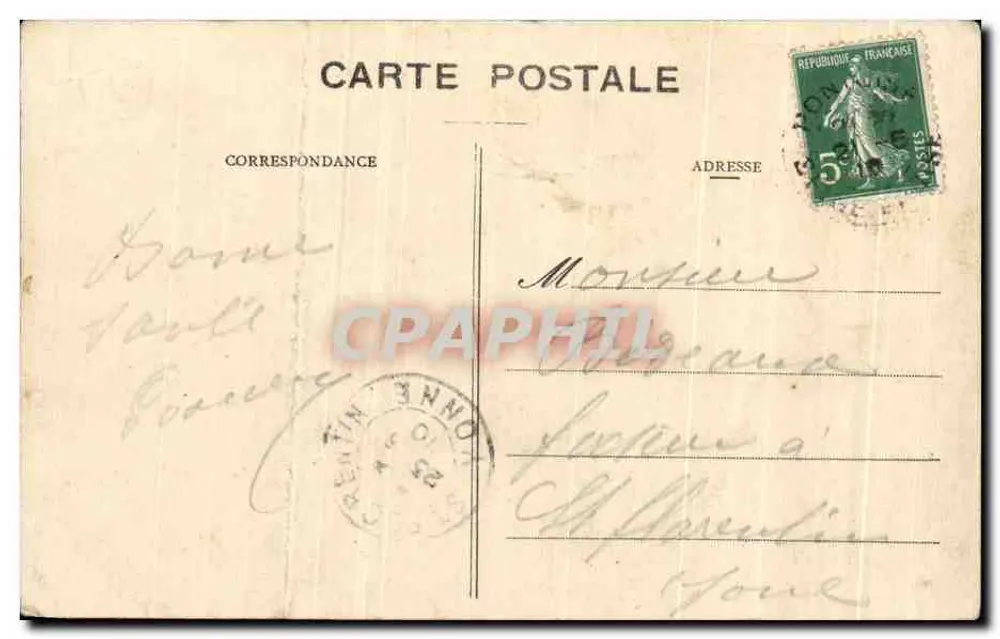 Pontoise à vol d'oiseau — vue aérienne de la ville avec église et place centrale — éditeur A. Seyes, imprimé sur la carte - Achterkant