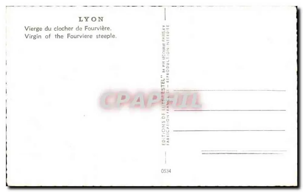 Lyons — Virgem do campanário de Fourvière — Edições de Luxo Nestel - Verso