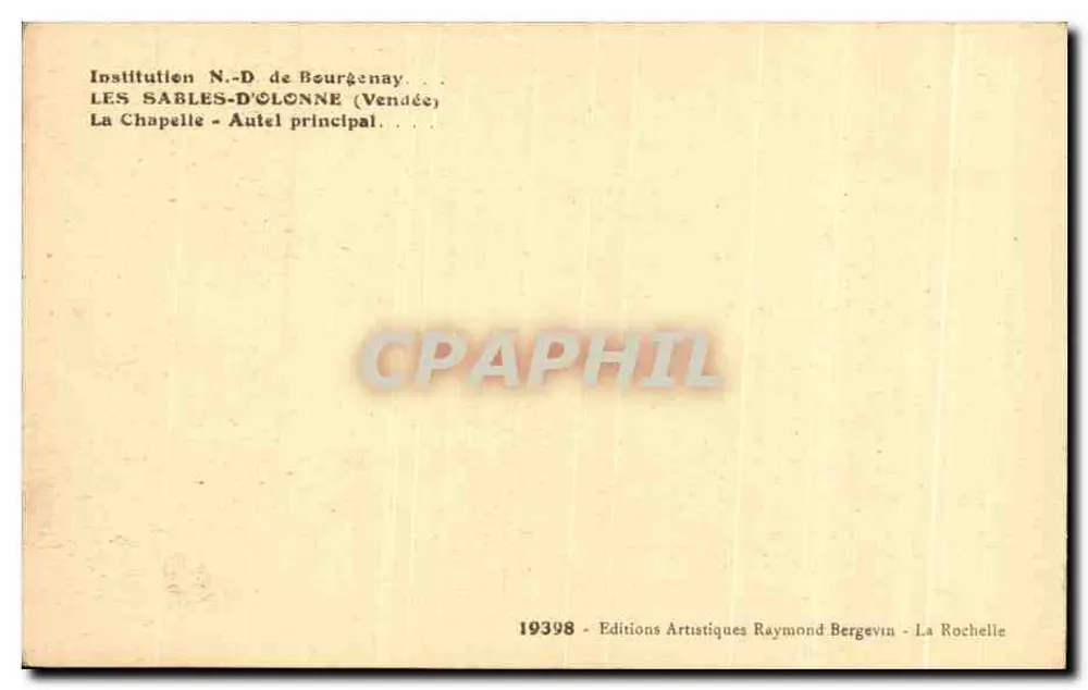 La Chapelle - Hauptaltar — Institution N.-D. de Bourgenay — Éditions Artistiques Raymond Bergevin - Rückseite