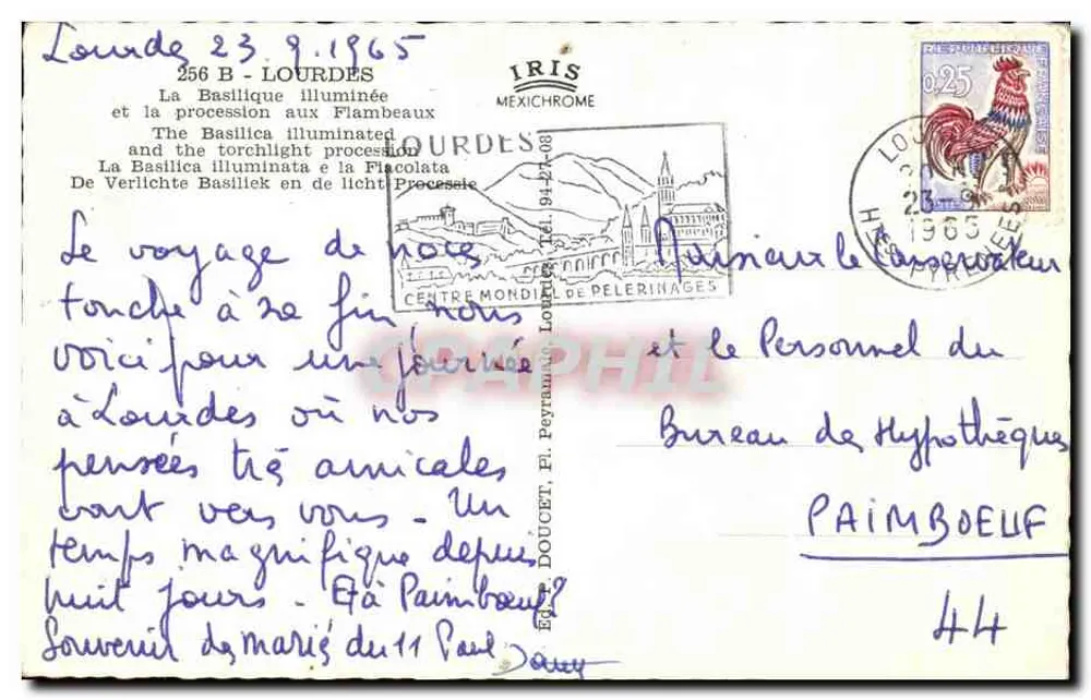 Lourdes — Beleuchtete Basilika und Prozession mit Fackeln — Verlag IRIS - Rückseite