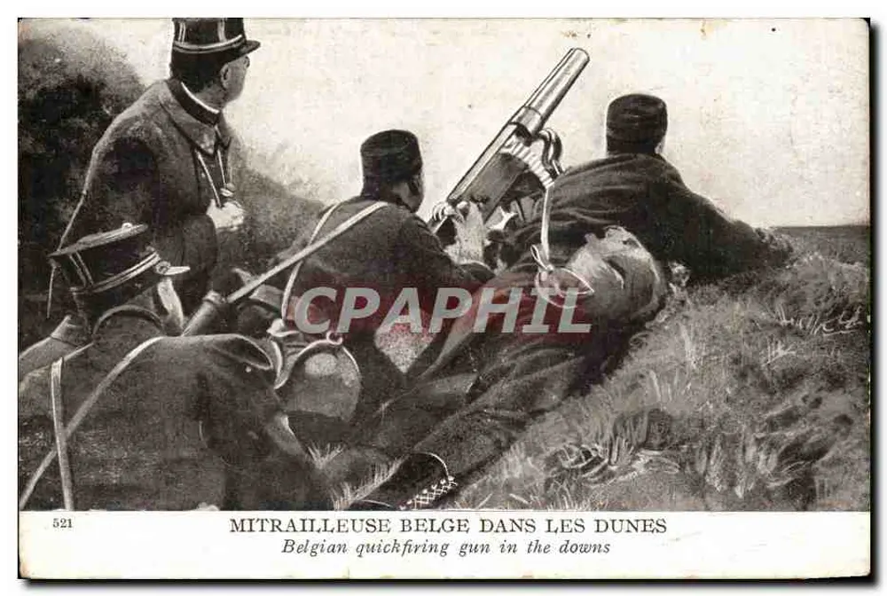 Ametralladora belga en las dunas — serie 521 — editor no visible - Anverso