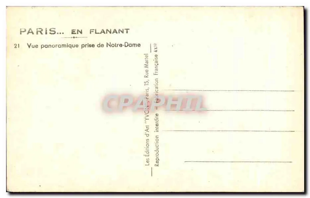 Paris... en Flanant — Panoramablick vom Notre-Dame — Éditions d'Art 'YVON' Paris - Rückseite