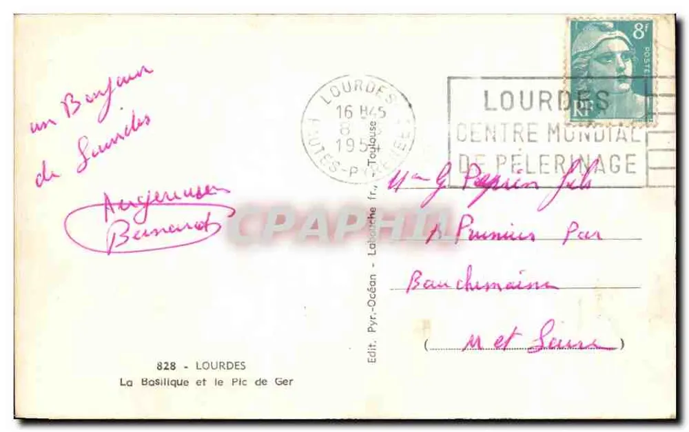 Lourdes — A Basílica e o Pic de Ger — Edit. Lourdes, 828 - Verso