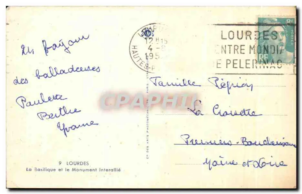 Lourdes — A Basílica e o Monumento Interallié — Cie des Arts Photographiques, Paris - Verso