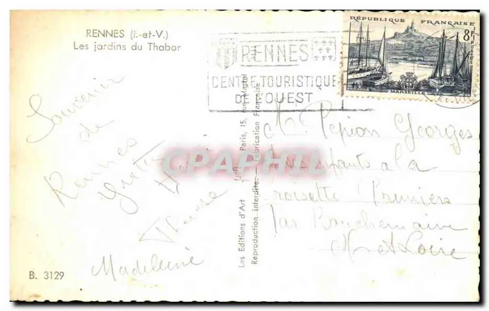 Jardins do Thabor — Rennes (Ille-et-Vilaine) — Les Éditions d'Art, B. 3129 - Verso
