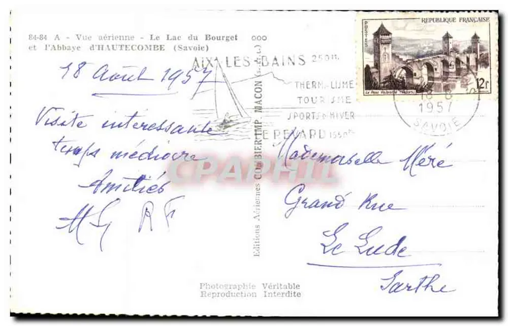 See Bourget und Abtei Haute-Côme — Luftbild — Éditions Aériennes Véritable Reproduction Interdite - Rückseite