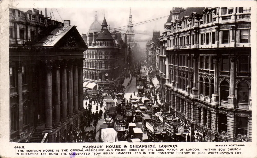 Mansion House & Cheapside, Londres — Beagles' Postcards n°646.N - Frente