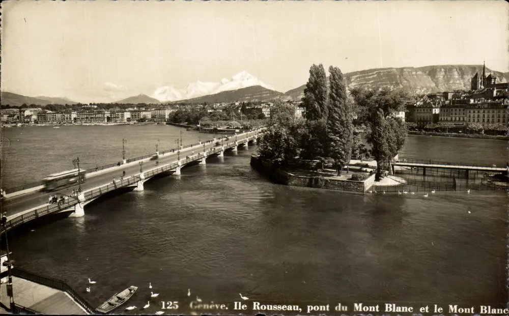 Genf. Île Rousseau, Pont du Mont-Blanc und Mont-Blanc — Verlag O. Sartor, Nr. 125 - Vorderseite