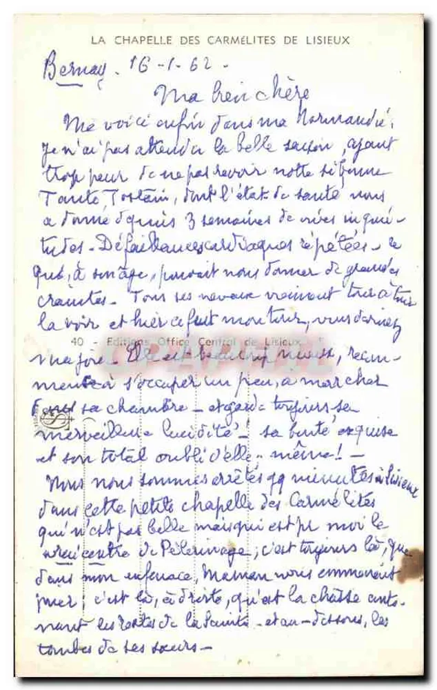 Interno della cappella delle Carmelitane di Lisieux — Edizioni Office Central de Lisieux, n°40 - Verso