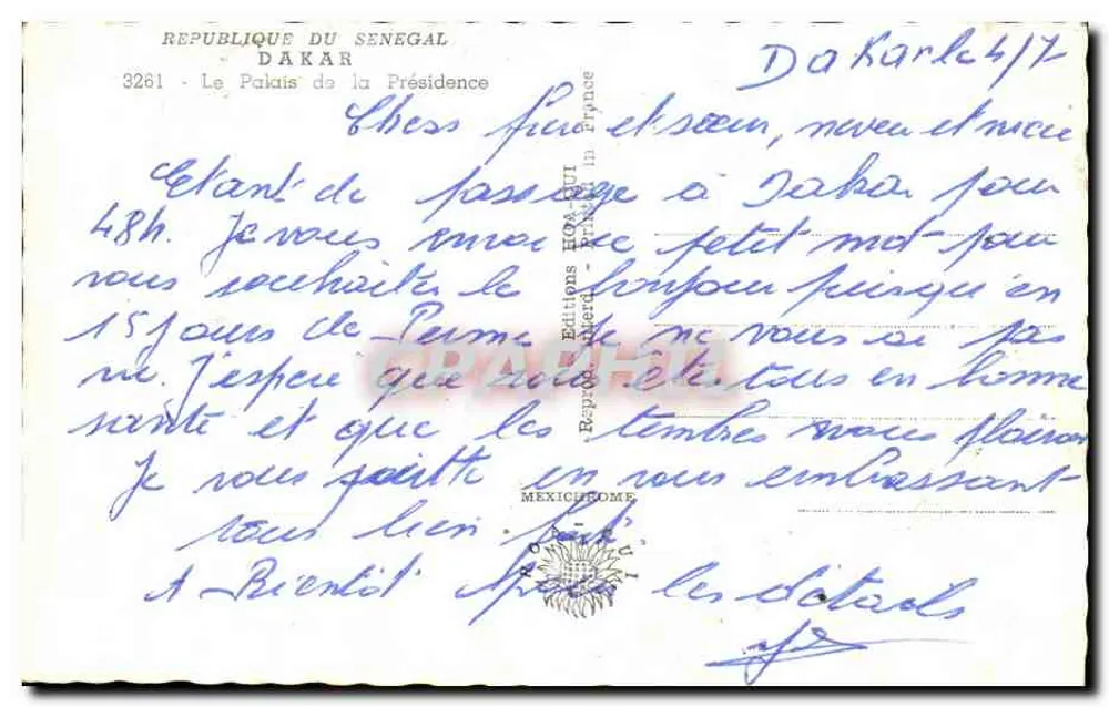 Palast der Präsidenz — Dakar — Éditions Raphaël, Frankreich - Rückseite
