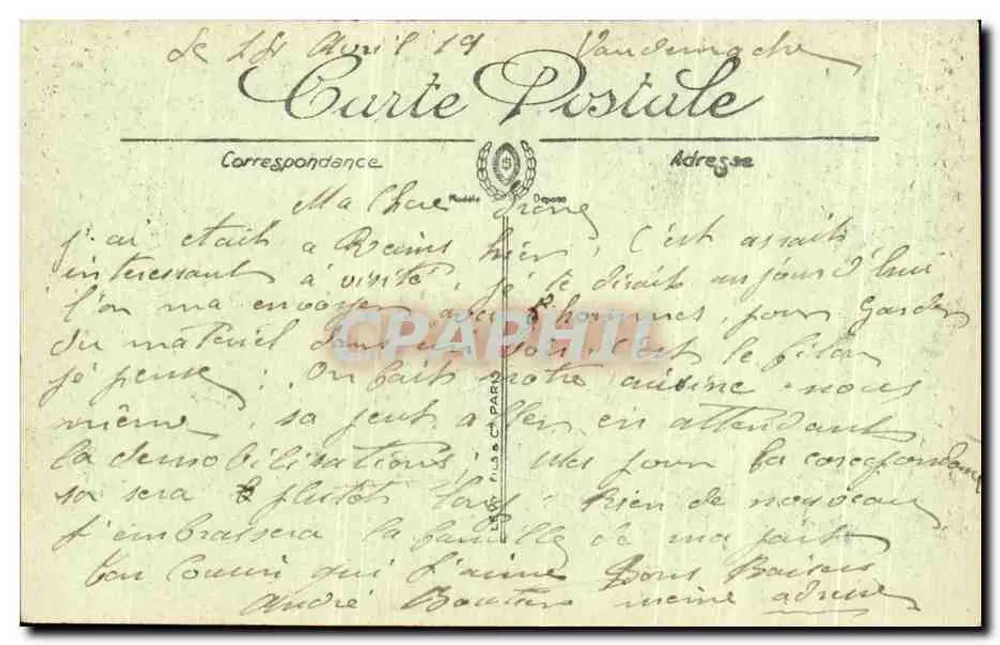 La Grande Guerre — Le Crime de Reims — La Cathédrale incendiée par les Allemands, le 19 septembre 1914, côté nord, 5 heures du soir — M. Lavergne, Éditeur, Paris - Verso