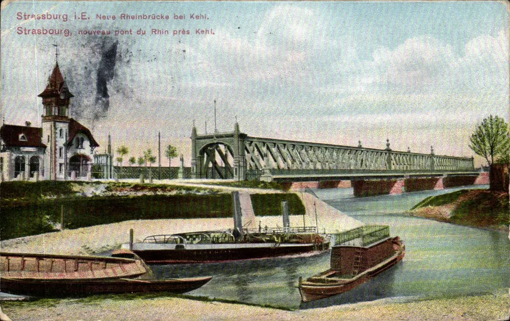 Strasbourg i.E. Neue Rheinbrücke bei Kehl — Brücke von Strasbourg am Rhein bei Kehl, Verlag Felix Lubl, Kunstverlaganstalt, Strasbourg i.E. - Vorderseite
