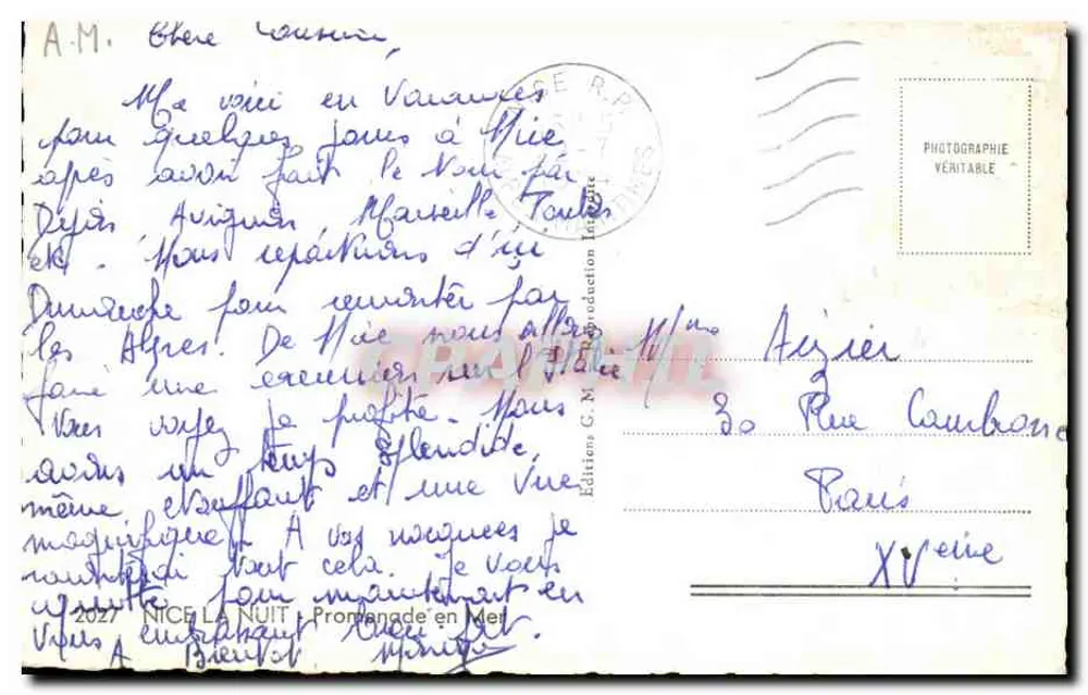 Nice — Noite — Promenade en Mer — Éditions G. M. Production Lézard - Verso