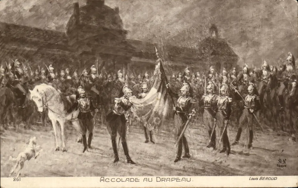 Accolade au Drapeau — scène militaire avec cavaliers et drapeau — Louis BÉROUD, N.N. PARIS, n° 261 - Vorderseite