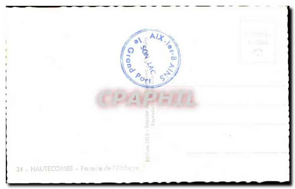 Hautecombe - Facha da Abadia — Edições TELÉ, Aix-les-Bains, n°34 - Verso