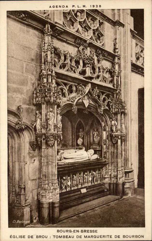 Kirche von Brou: Grabmal von Marguerite de Bourbon — Bourg-en-Bresse — Agenda P.L.M. 1928 - Vorderseite