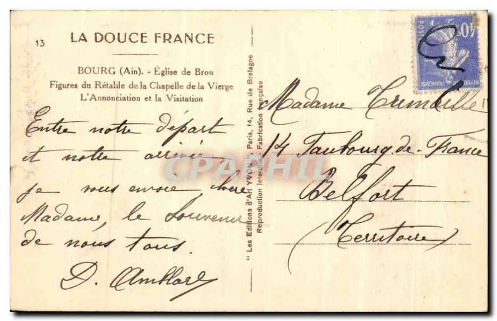 Bourg (Ain) — Kirche von Brou, Figuren des Retabels der Jungfrau: Die Verkündigung und die Visitation — Verlag Yvon - Rückseite