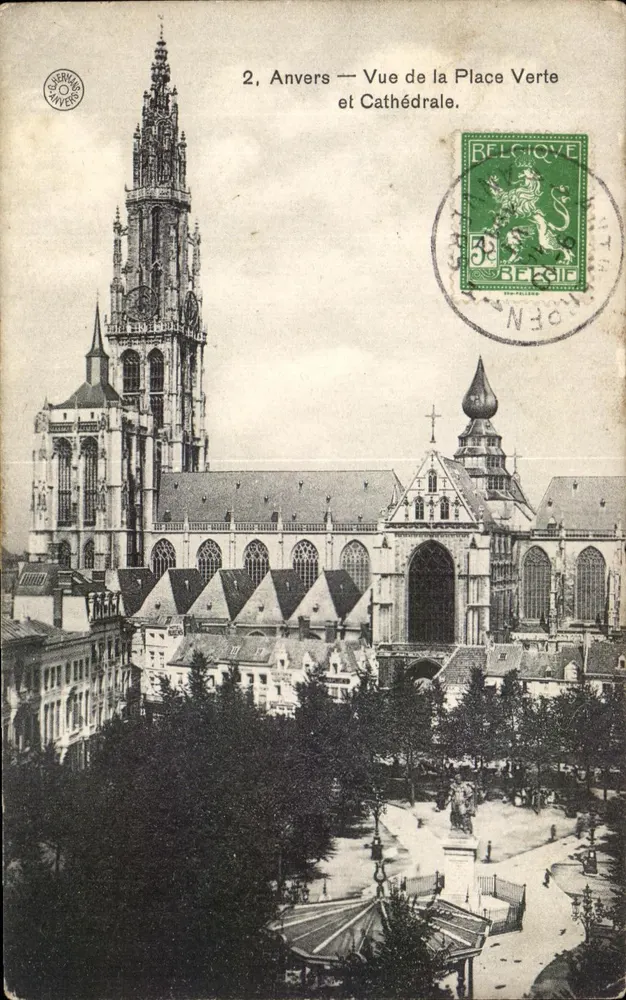 Antwerpen — Ansicht des Grünplatzes und der Kathedrale — Service Antwerpen, n°2 - Vorderseite