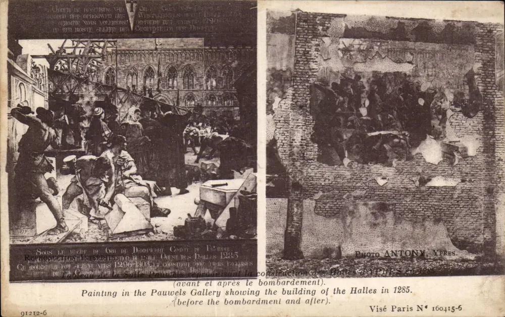 Halles de Paris — antes e depois do bombardeio — Foto Antony, Ypres - Frente