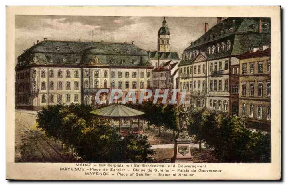 Mainz - Schillerplatz mit Schiller-Statue und Gouverneurspalast — Verleger K.S.M. Nr. 421 - Vorderseite