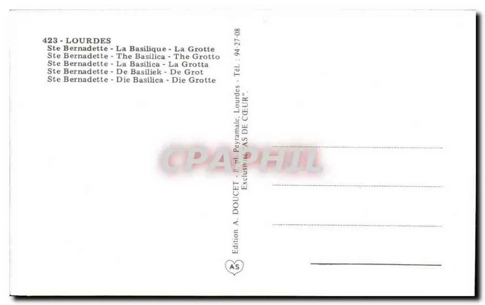 Lourdes — Santa Bernadette — Basílica e Gruta — Edição A. DOUCET - Verso