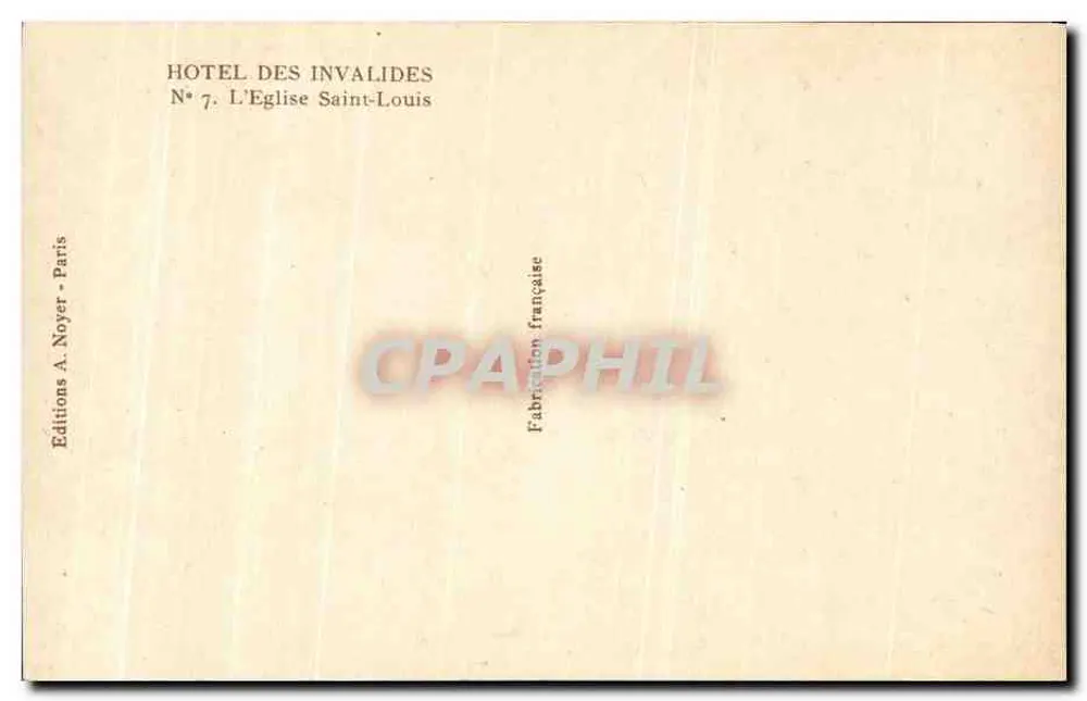 Innenansicht der Kirche Saint-Louis des Invalides — Verlag A. Noyer, Paris - Rückseite