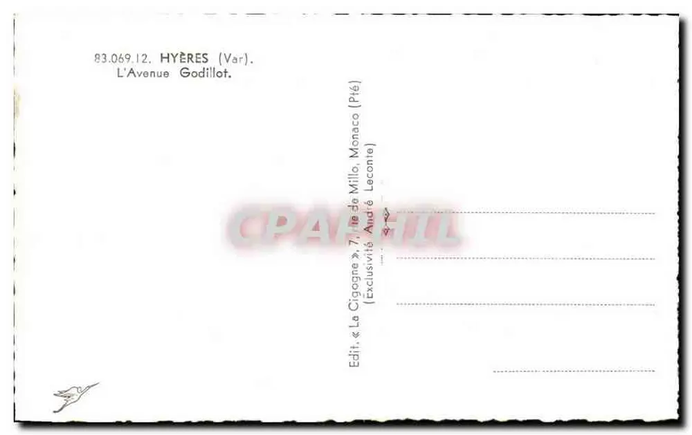 A Cegonha — Avenida Godillot — Ed. « A Cegonha » 7, rua de Milo, Mônaco (Pré) (Exclusividade André Leconte) - Verso