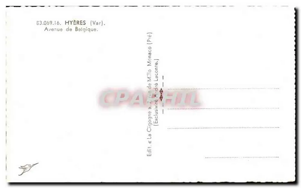 Avenida da Bélgica — Hyères (Var) — Edit. « A Garça » de Milllo Monaco - Verso