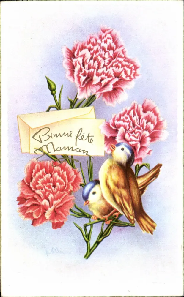Blumen und Vögel — Frohe Geburtstagsgrüße Mama — J. Bila — Serie Nr. 1270 - Vorderseite