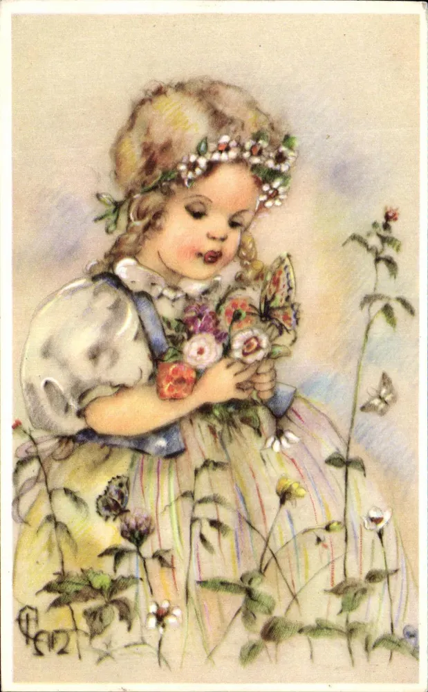 Kleine Mädchen mit Blumenstrauß — Illustration — Nr. 4214 - Vorderseite