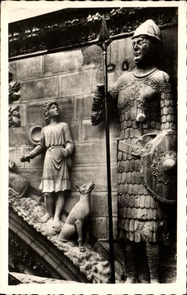 Luta entre Davi e Golias — Catedral de Reims — Ed. Reims, Place de la Cathédrale, reprodução interna, P. 105 - Frente