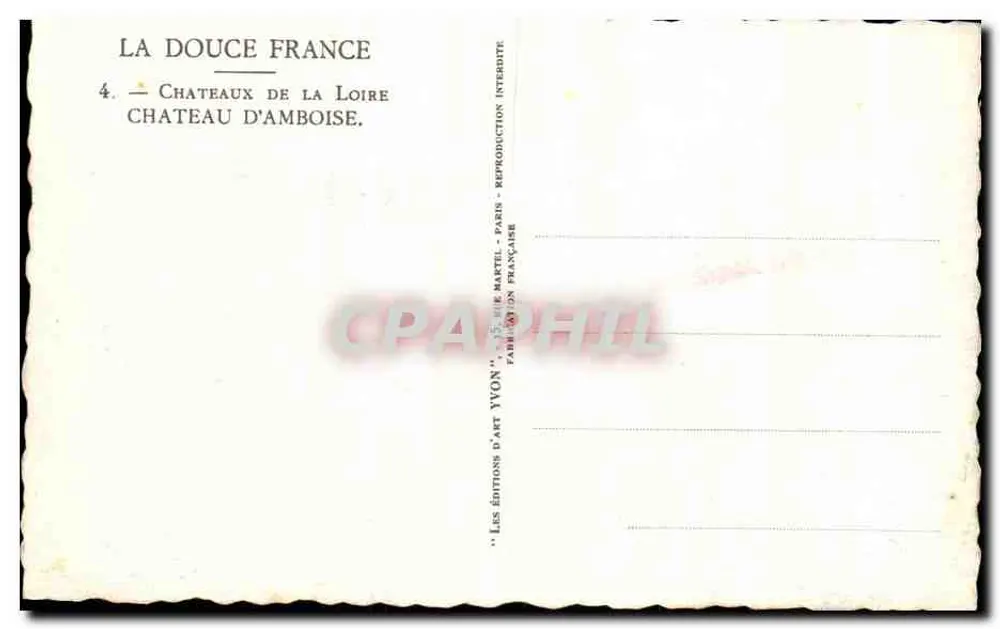 Schloss Amboise — La Douce France — Éditions d'Art Yvon - Rückseite