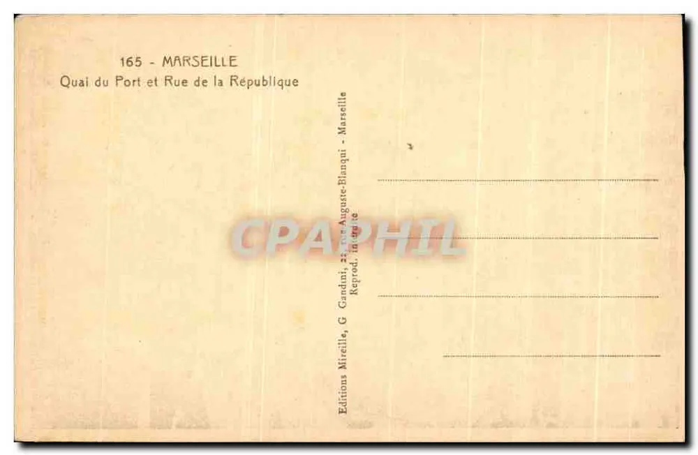 Ansicht des Quais du Port und der Rue de la République in Marseille — Verlag Mireille, Nr. 165 - Rückseite
