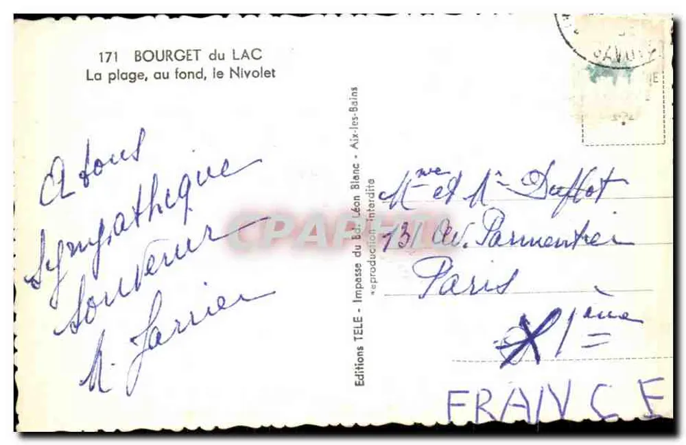 Bourget du Lac — Der Strand, im Hintergrund der Nivolet — Éditions TÉLÉ - Impasse du Bât. Léon Blanc - Aix-les-Bains - Rückseite