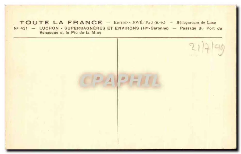 Venasque e o Pic de la Mine — Luchon - Superbagnères e Environs — Edições Jové, Pau (B.-P.) - Verso