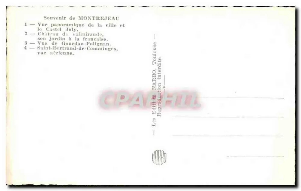 Montrejeau et ses environs — Souvenir de Montrejeau — Édition Narbo - Verso