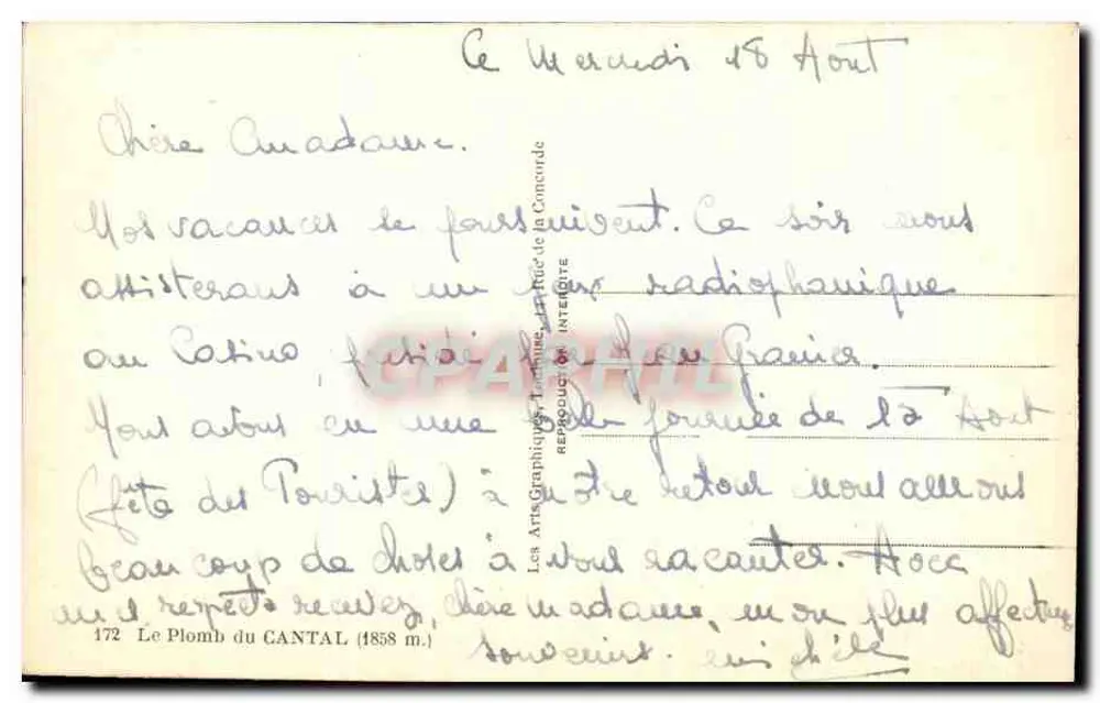 Le Plomb du Cantal — 1858 m — ARGRA - Verso