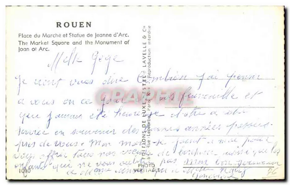 Rouen — Place du Marché e Estátua de Joana d'Arc — Editor Estel - Verso