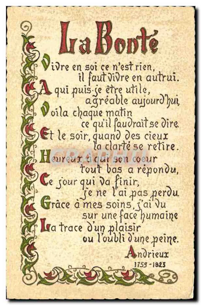 A Bondade — poema de Andrieux (1759-1823) — Roussel, Rouen, L13 - Frente