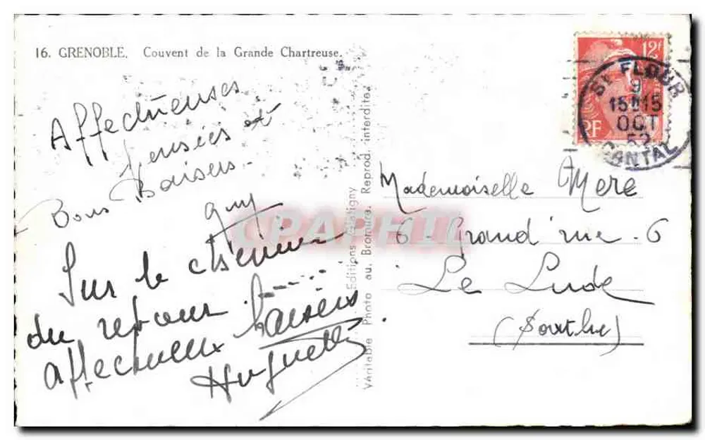 Grenoble — Convento da Grande Chartreuse — Edições au Bratigny - Verso