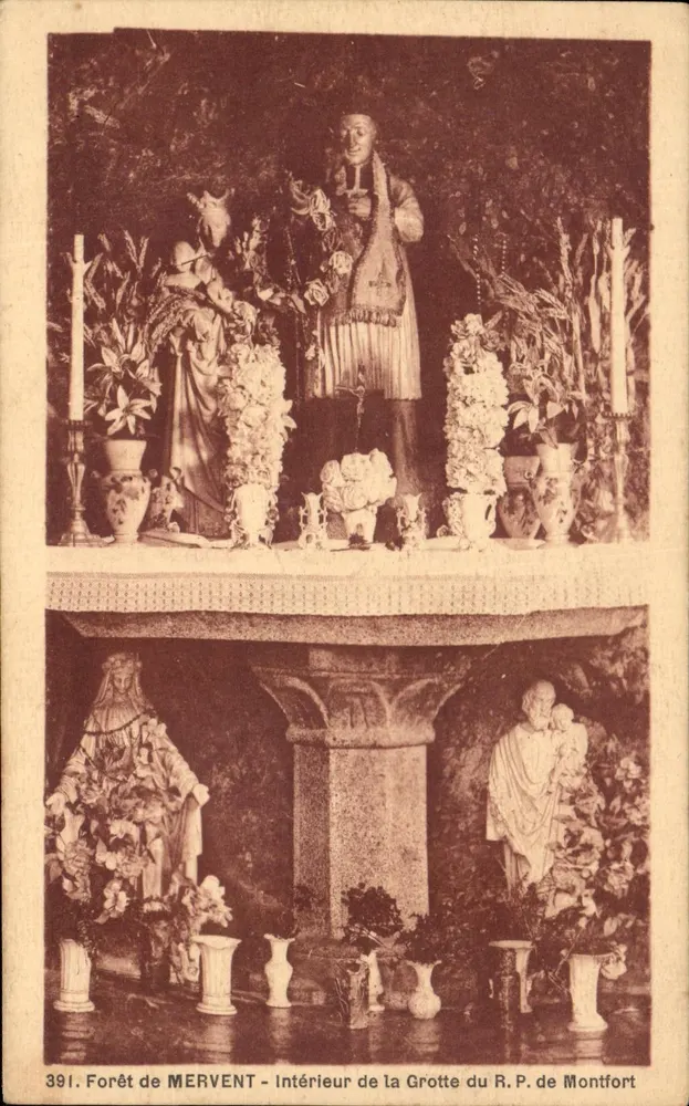Wald von MERVENT - Innenraum der Höhle des R.P. de Montfort — Imprimerie Jéhly-Paupin, Morlaix - Vorderseite