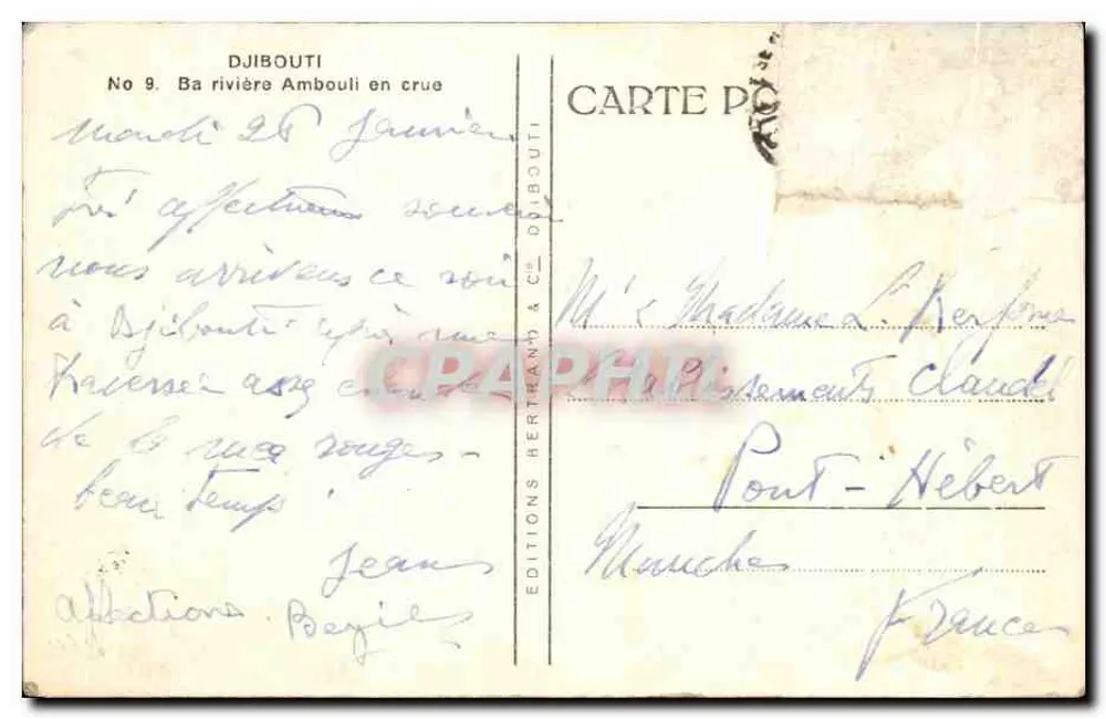 Djibouti — Fluss Ambouli in Überschwang — Éditions Bertrand & Cie Djibouti, Nr. 9 - Rückseite