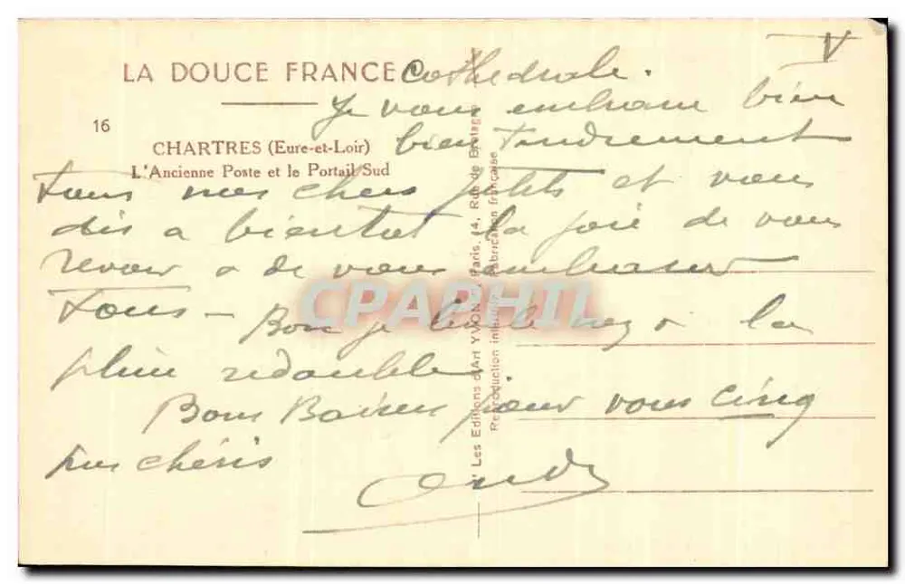 Chartres — Catedral e Portal Sul — Les Éditions d'Art Yvon, 14, Rue de Brignac, Paris - Verso