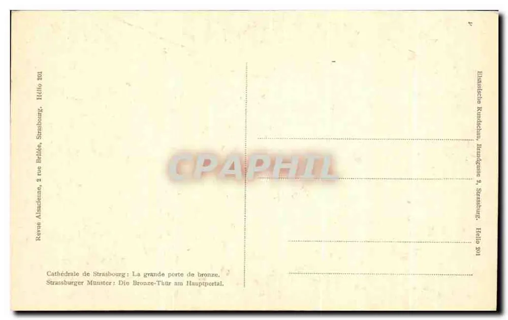 Strasbourg-Kathedrale — Die große Bronze-Tür — Revue Alsacienne, Hélio 301 - Rückseite