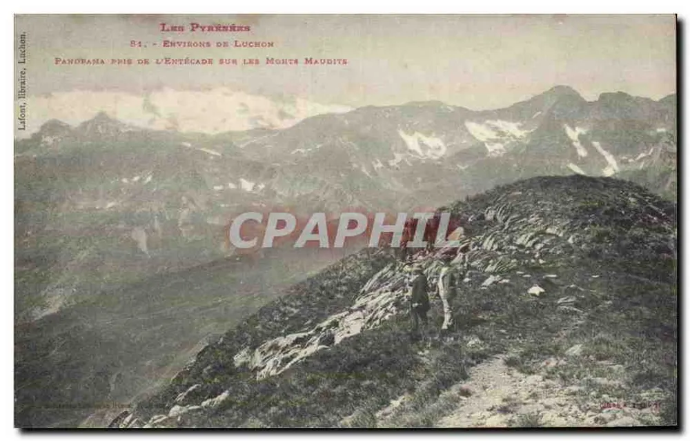 Die Pyrenäen - Umgebung von Luchon - Panorama vom Entécade über die Monts Maudits - Laufon, Buchhändler, Luchon - Vorderseite