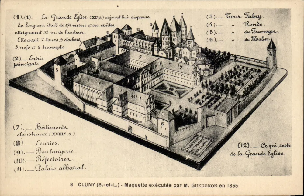 Cluny (S.-et-L.) — Maquete da abadia de Cluny — editor: Imprensa Baugnière, Paris - Frente