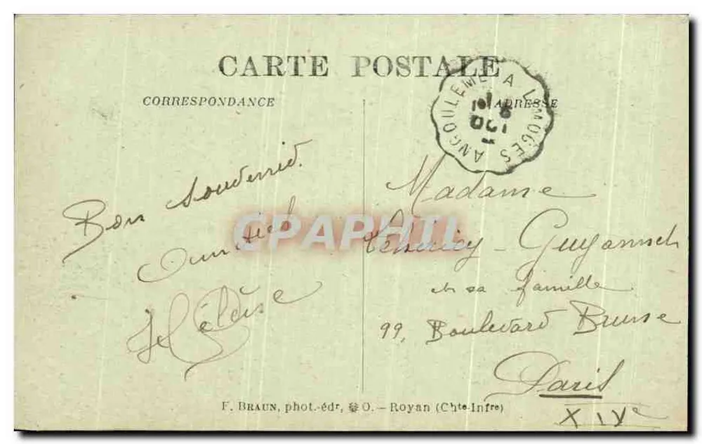La Rochefoucauld — Reste eines großen Klostergangs und einer Kapelle des 15. Jahrhunderts — F. Braun, phot.-verlag, Royan (Charente-Inférieure) - Rückseite