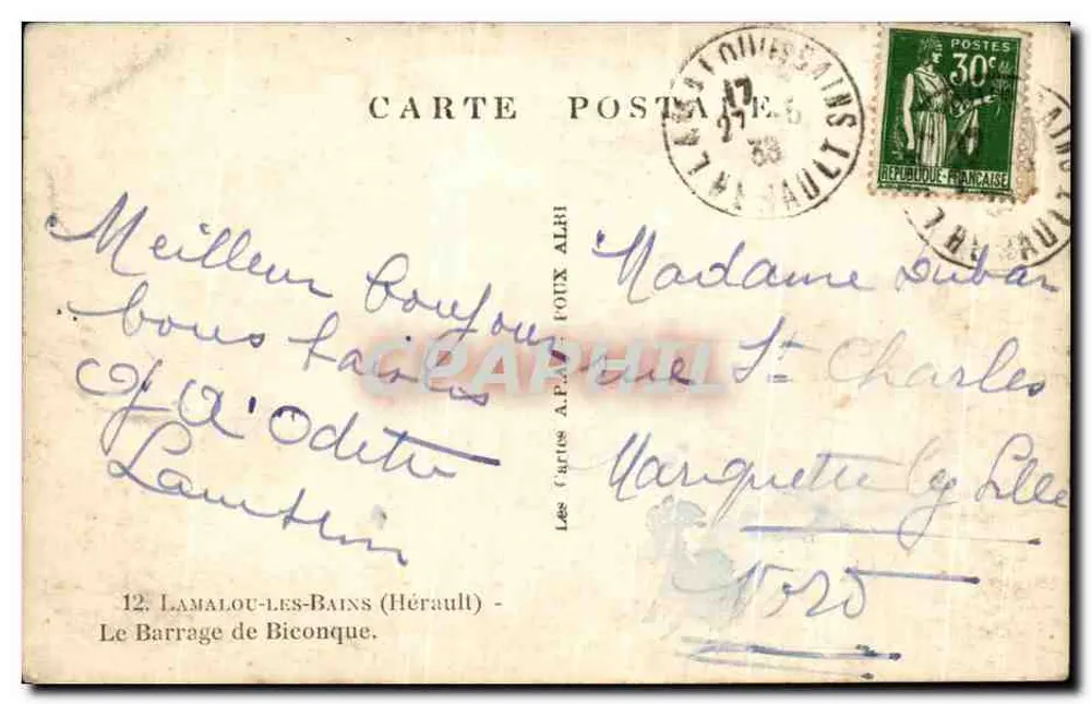 O Barragem de Biconque — Lamalou-les-Bains (Hérault) — editor A.P.A. - Verso