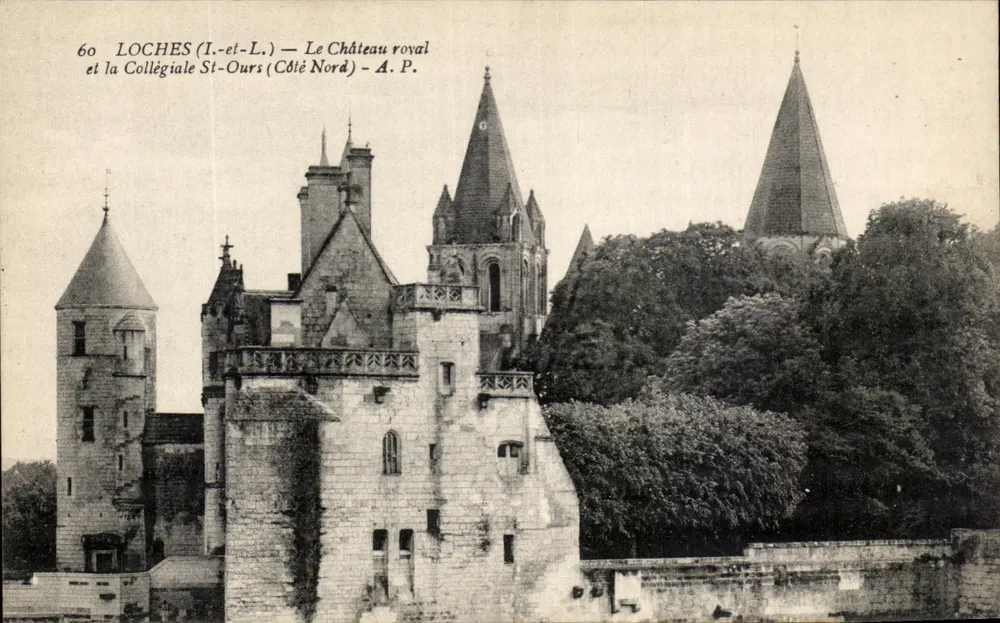 Loches (Loir-et-Cher) — Schloss und Kollegiatekirche Saint-Ours (Nordseite) — A.P. - Vorderseite