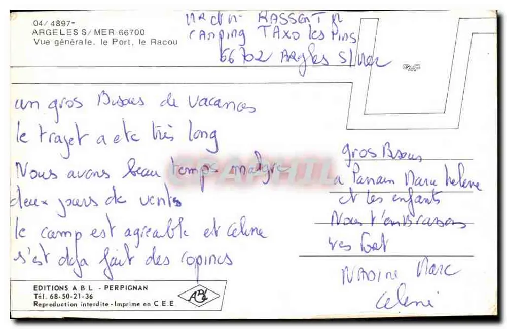 Argeles-sur-Mer — allgemeine Ansicht, Hafen, Strand und Klippe — Éditions A.B.L. Perpignan - Rückseite